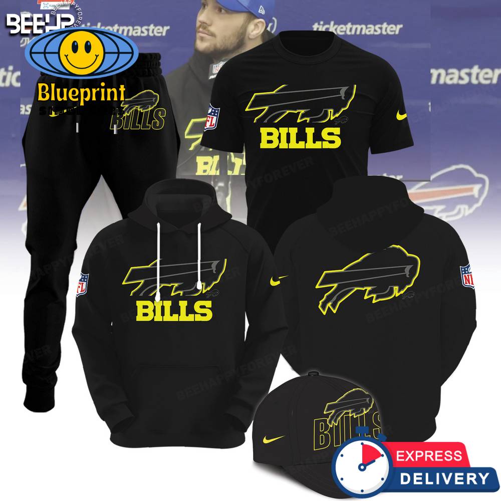 Buffalo Bills Black Hoodie, Pants, Cap