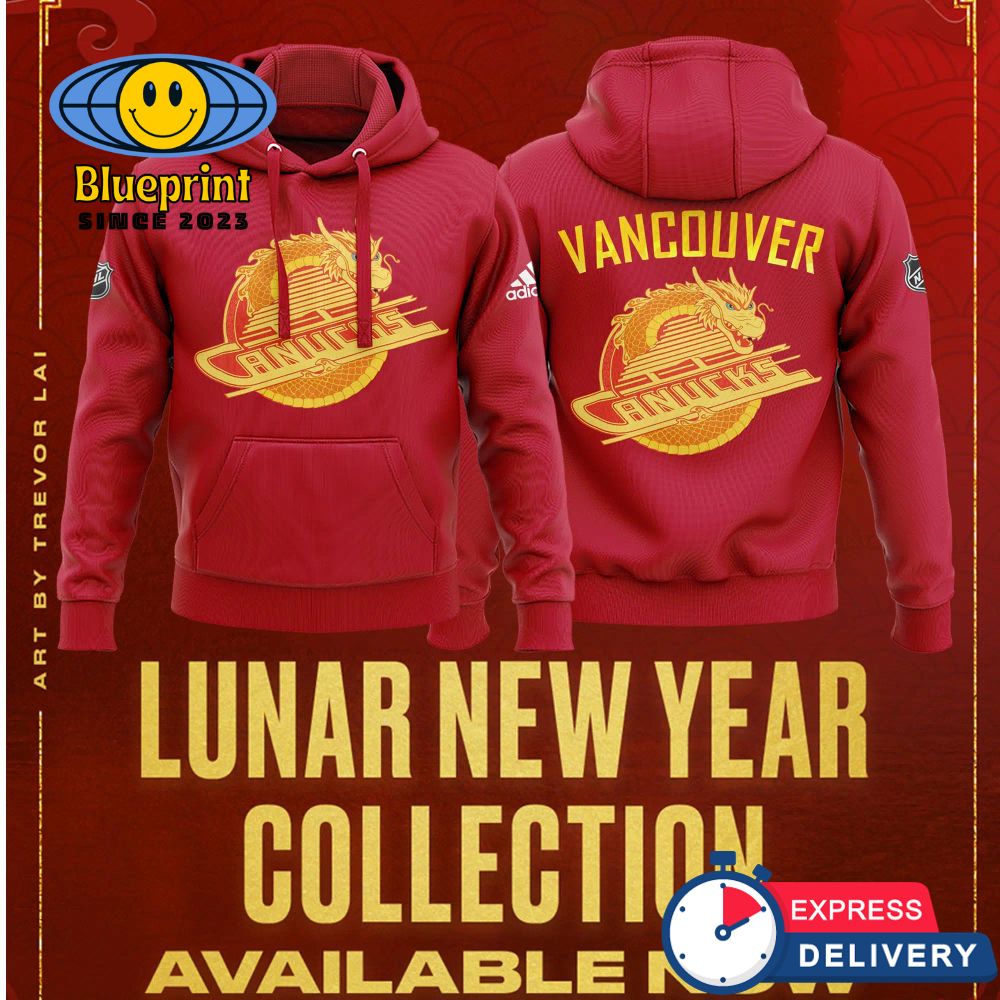 Vancouver Canucks Lunar New Year 2024 Red Hoodie, Pants, Cap 1
