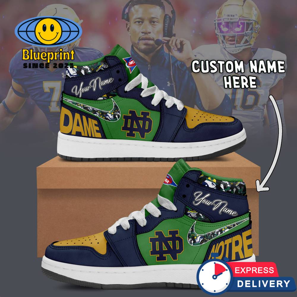 NCAA Notre Dame Fighting Irish Custom Name Air Jordan 1 Sneaker