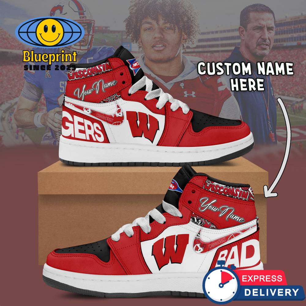 NCAA Wisconsin Badgers Custom Name Air Jordan 1 Sneaker
