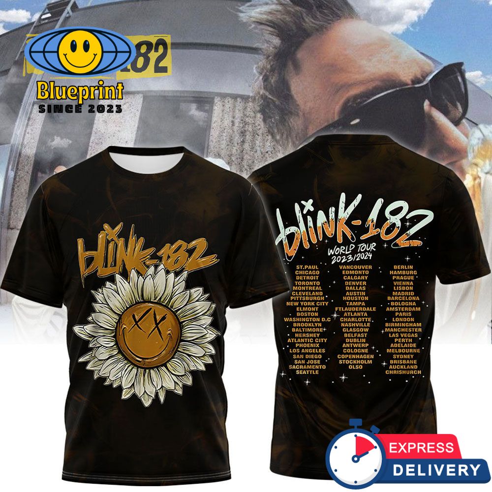 Blink182 World Tour 2024 Concert Sun Flower Shirt